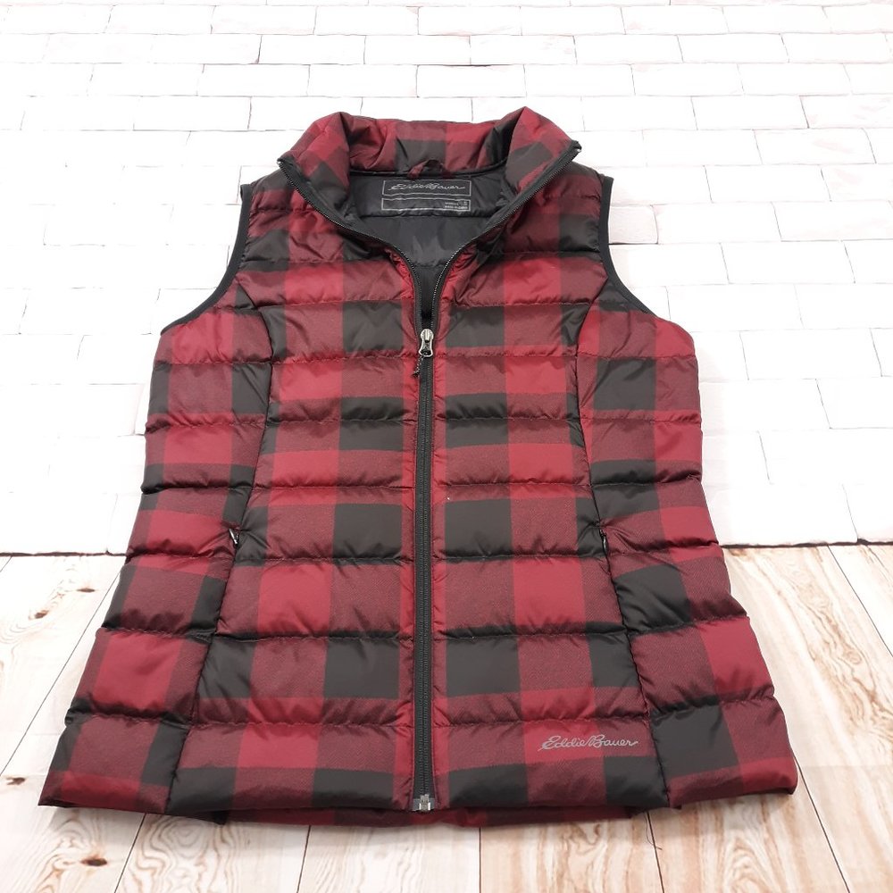 Eddie Bauer Puffer Vest Down Insulated Womens Size Small EB650 Buffalo Plaid